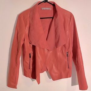 Faux Leather Draped Jacket in Bright Coral size M (6-8)